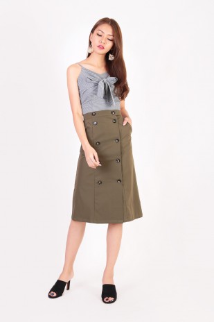 Kate Button Down Skirt in Olive