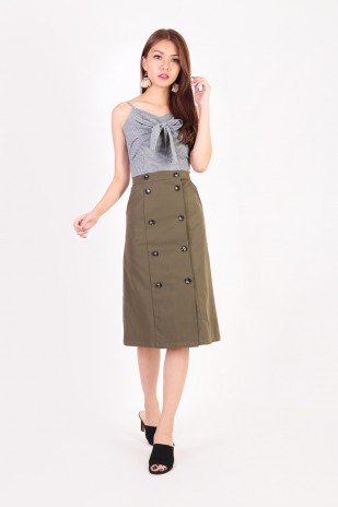 Kate Button Down Skirt in Olive