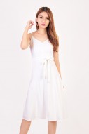 Prisha Flare Midi Dress in White