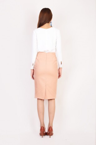 Nyla Button Skirt in Nude