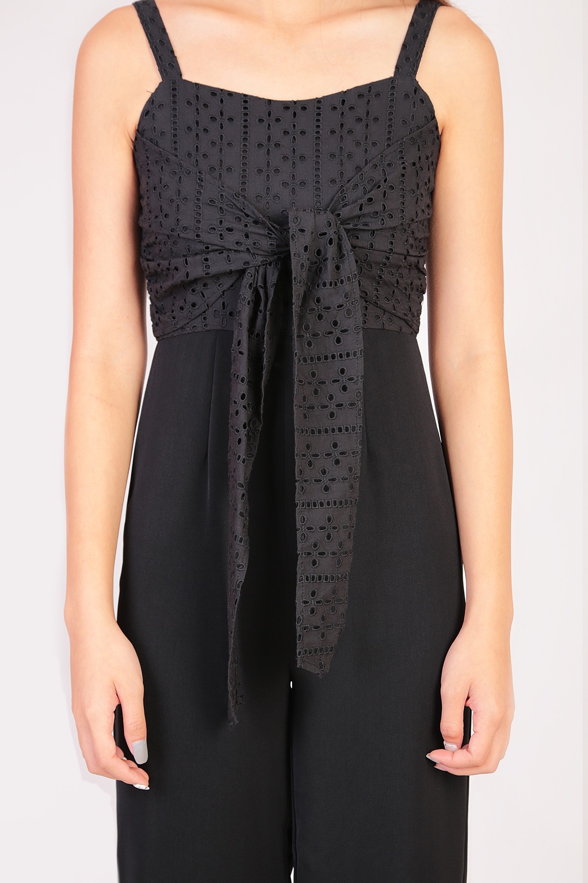 Philana Eyelet Jumpsuit in Black