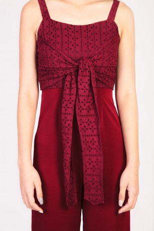 Philana Eyelet Jumpsuit in Wine Red