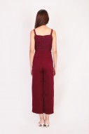 Philana Eyelet Jumpsuit in Wine Red