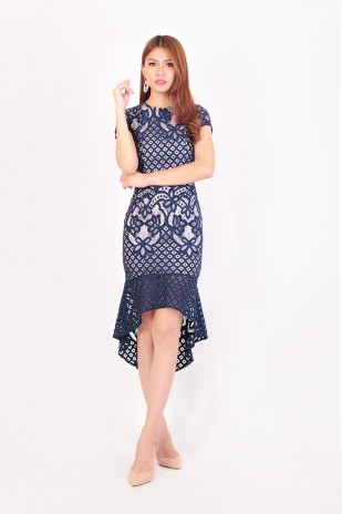 Daleyza Mermaid Crochet Dress in Navy