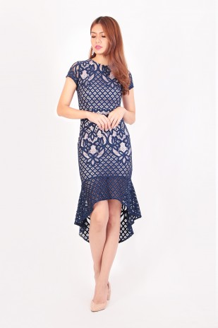 Daleyza Mermaid Crochet Dress in Navy