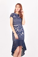 Daleyza Mermaid Crochet Dress in Navy