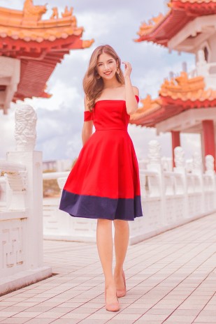Lulu Off Shoulder Dress in Red