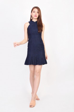 Lillie Lace Cheongsam in Navy