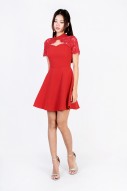 RESTOCK: Claire Overlay Lace Dress in Red