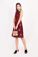 Pristen Embroidery Dress in Wine Red