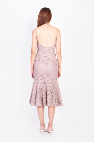 Cambrie Lace V Back Dress in Dusty Pink