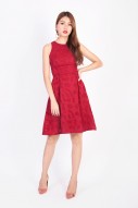 Aiden Floral Cutout Dress in Wine Red