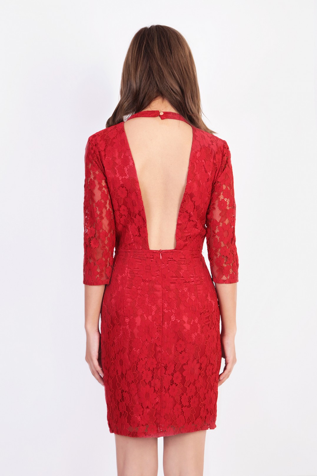 Lena Backless Lace Dress in Red - MGP