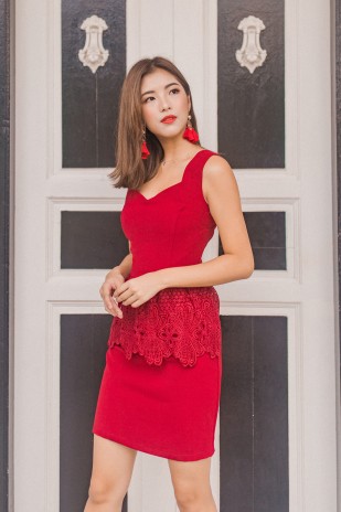 Jani Peplum Dress in Wine Red