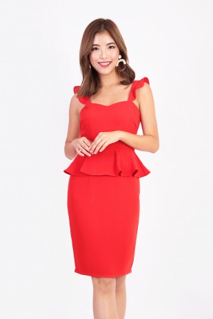 Loris Peplum Dress in Red