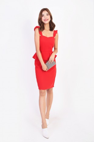 Loris Peplum Dress in Red
