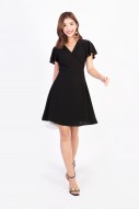 Sharmie Backless Flutter Dress in Black