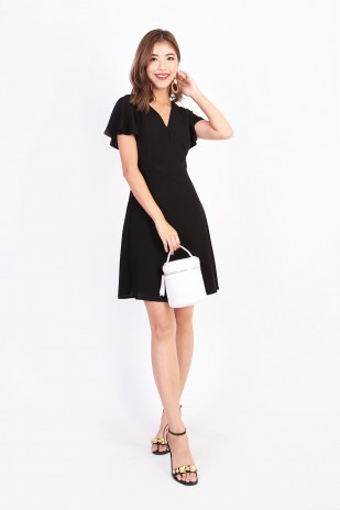 Sharmie Backless Flutter Dress in Black