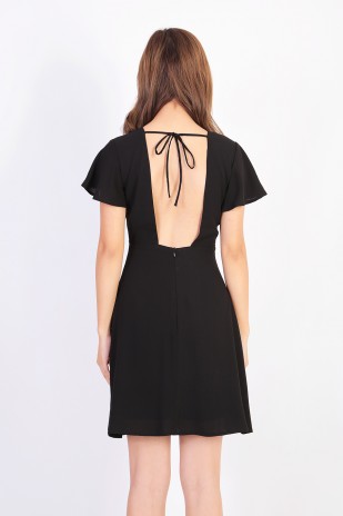 Sharmie Backless Flutter Dress in Black
