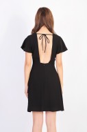 Sharmie Backless Flutter Dress in Black