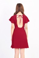 Sharmie Backless Flutter Dress in Wine Red