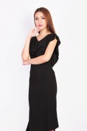 Kailey Ruffle Midi Dress in Black