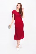 Kailey Ruffle Midi Dress in Red