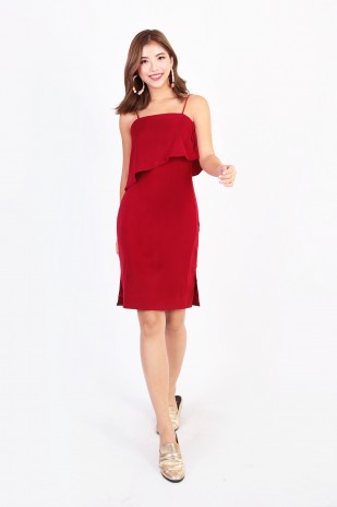 Paige Slit Dress in Wine Red