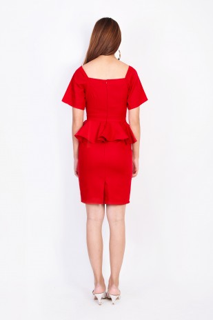 Khine Peplum Dress in Red