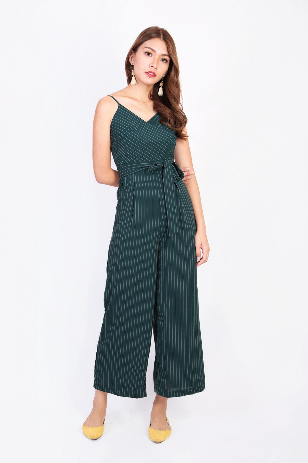 striped green jumpsuit