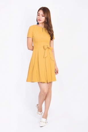 Gwenda Sleeved Dress in Mustard