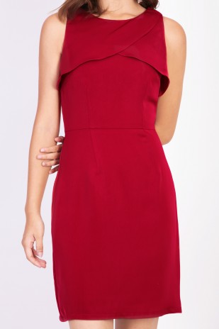 Genesa Ruffle Dress in Wine Red