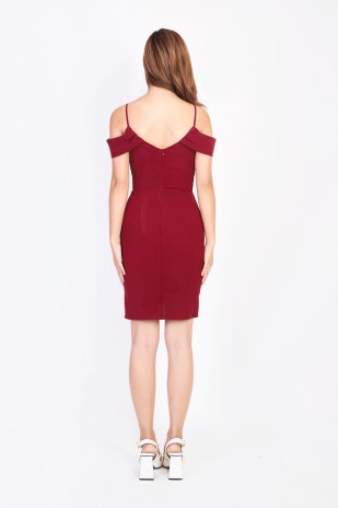 Ynes Cold Shoulder Dress in Wine Red