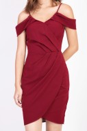 Ynes Cold Shoulder Dress in Wine Red