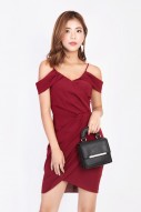 Ynes Cold Shoulder Dress in Wine Red