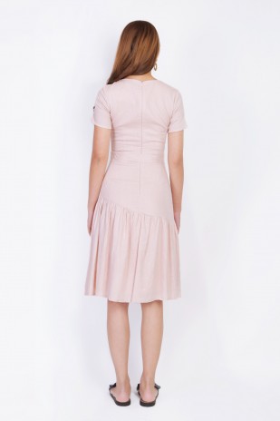 Ruthdale Sleeved Midi Dress in Nude Pink