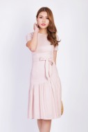 Ruthdale Sleeved Midi Dress in Nude Pink