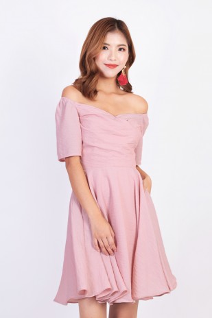 Abrie Off Shoulder Dress in Pink
