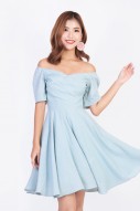Abrie Off Shoulder Dress in Cyan