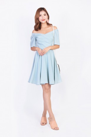 Abrie Off Shoulder Dress in Cyan