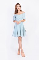Abrie Off Shoulder Dress in Cyan