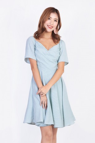 Abrie Off Shoulder Dress in Cyan