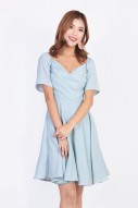 Abrie Off Shoulder Dress in Cyan