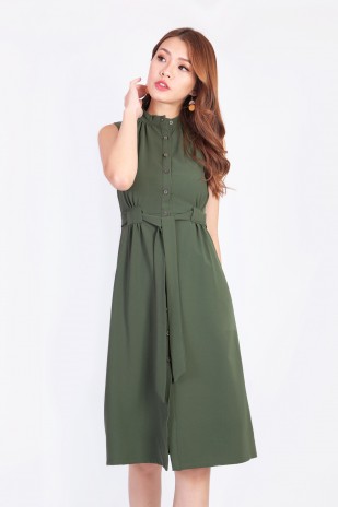 Rayleen Button Down Dress in Olive