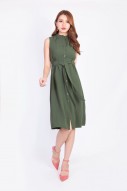 Rayleen Button Down Dress in Olive