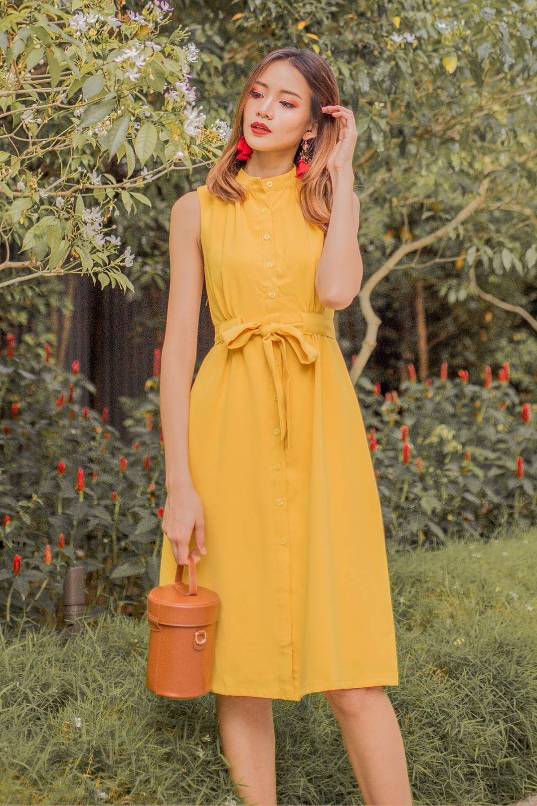 mustard yellow dress with buttons