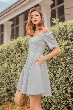 Abrie Off Shoulder Dress in Cyan