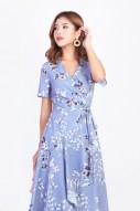 Jessene Floral Wrap Dress in Periwinkle Blue
