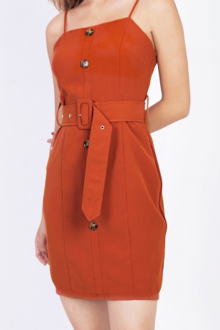 Aitana Button Down Dress in Burnt Orange