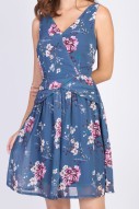 Jenylyn Floral Dress in Ash Blue